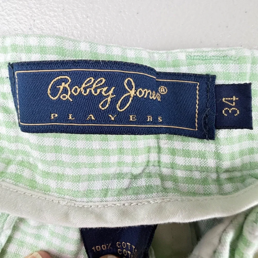 Bobby Jones Players Masters Seersucker Shorts Green‎ White Gingham Mens 34 Golf